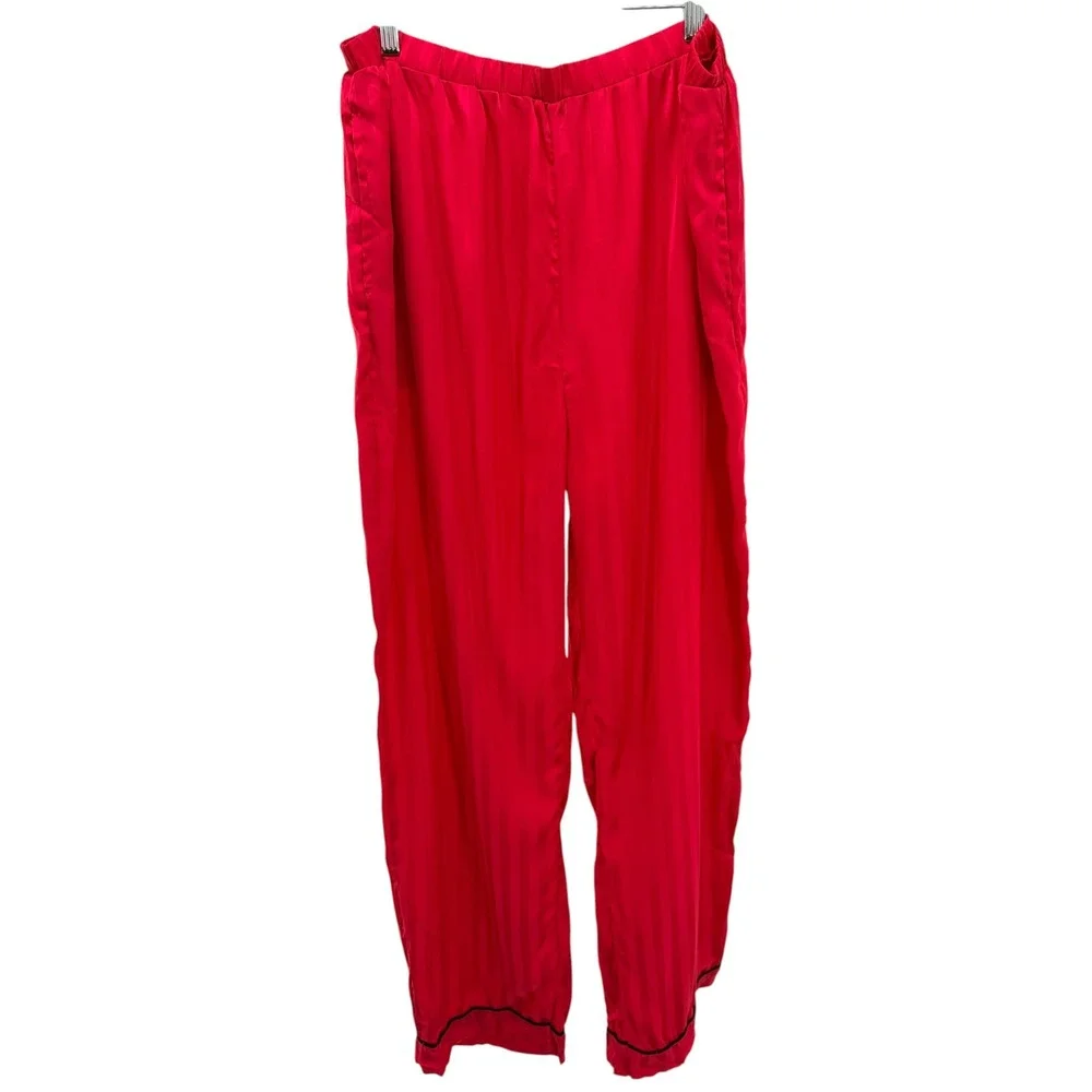 House of Harlow 1960 Red Satin Shadow Stripe Pajama Set Large Button Down Pants